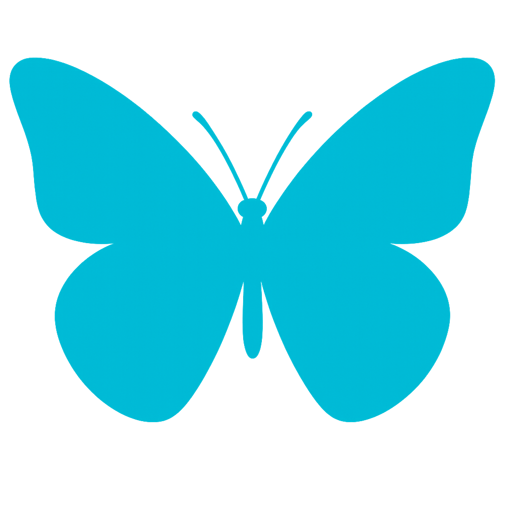 Ícone do site de Cíntia Almeida: fundo branco com uma borboleta ciano no centro